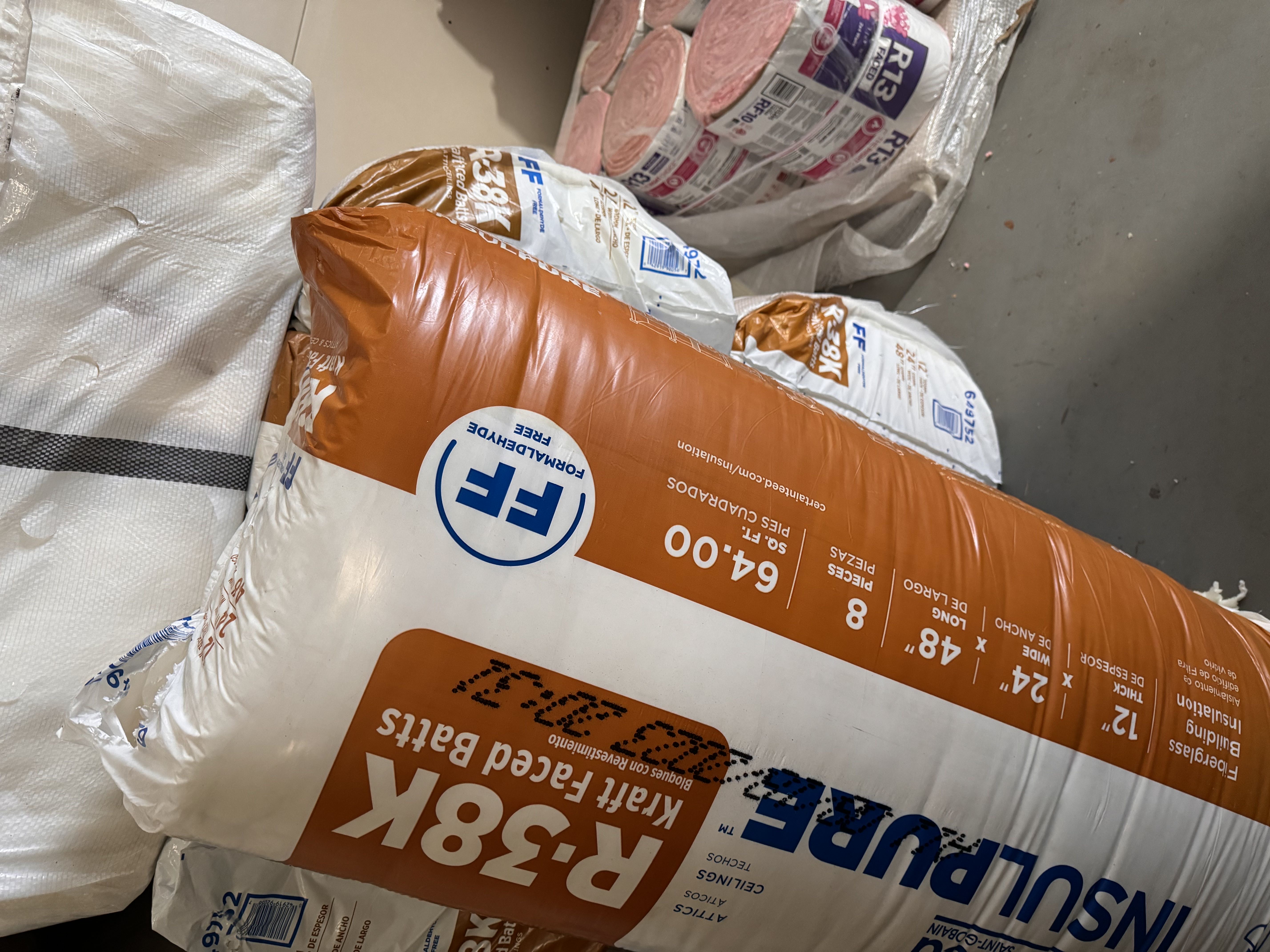 R-38 Faced Fiberglass Insulation 24 inch wide - 64sqft per bag