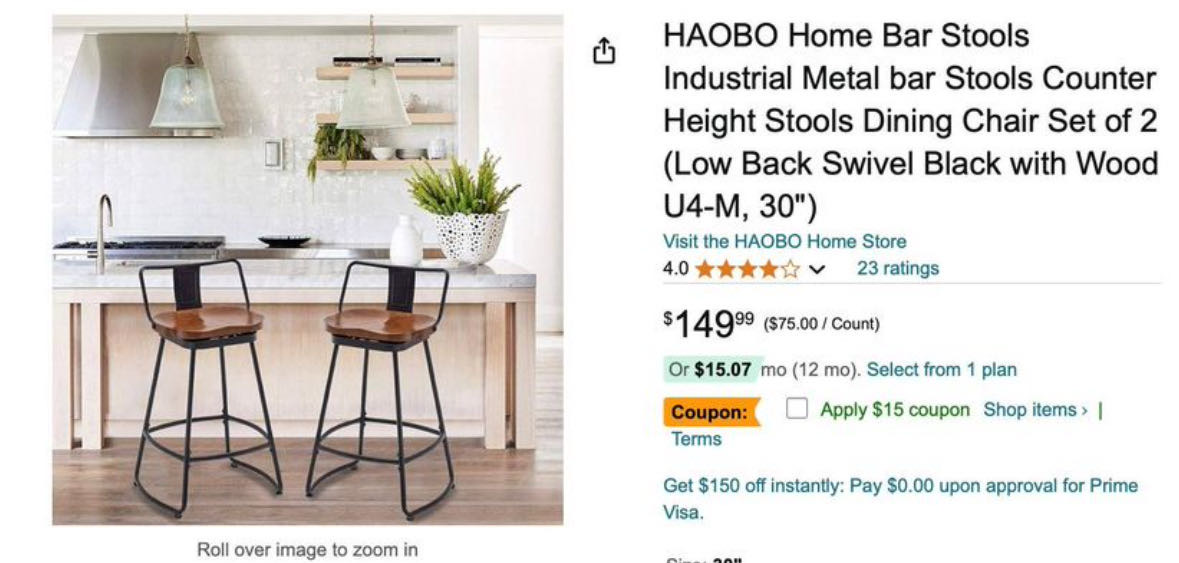 HAOBO Industrial Metal, Home Bar Stools Counter Height (Low Back Swivel Black with Wood, 30")