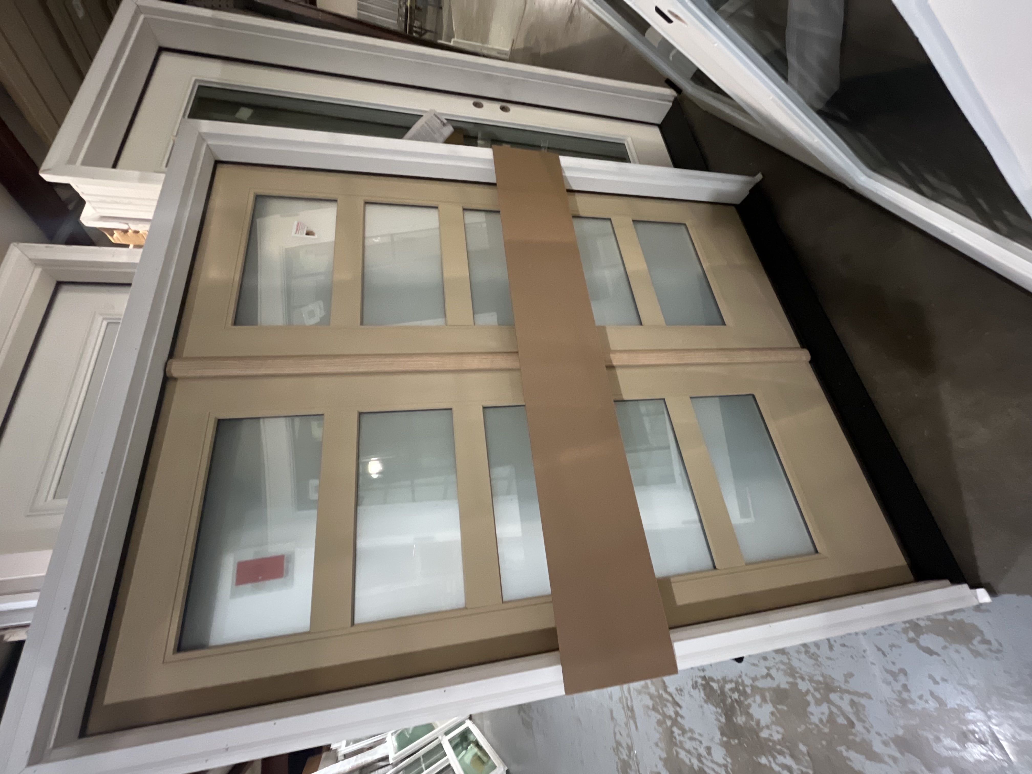 Weatherbarr 5’ by 6’ 8” Fiber Classic Oak Flush Glazed Double Door 