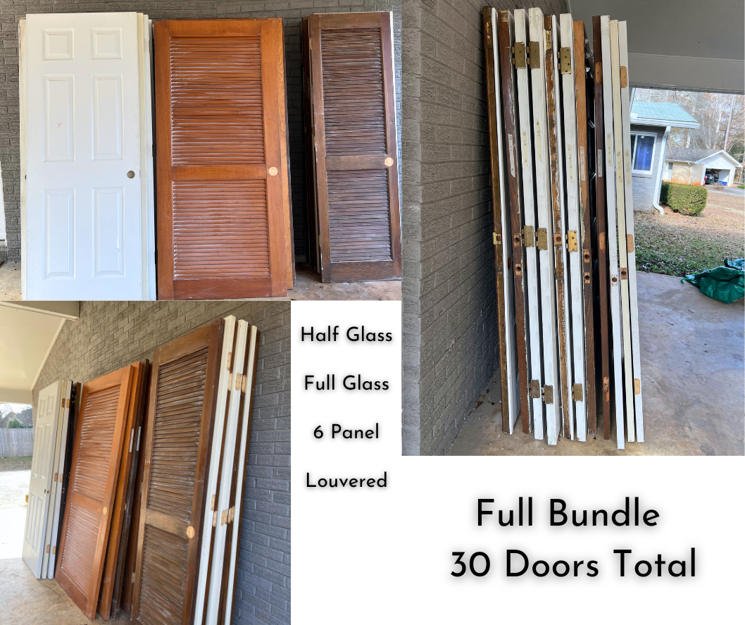 Solid Wood 6 Panel, Louvered and Full Glass French Doors