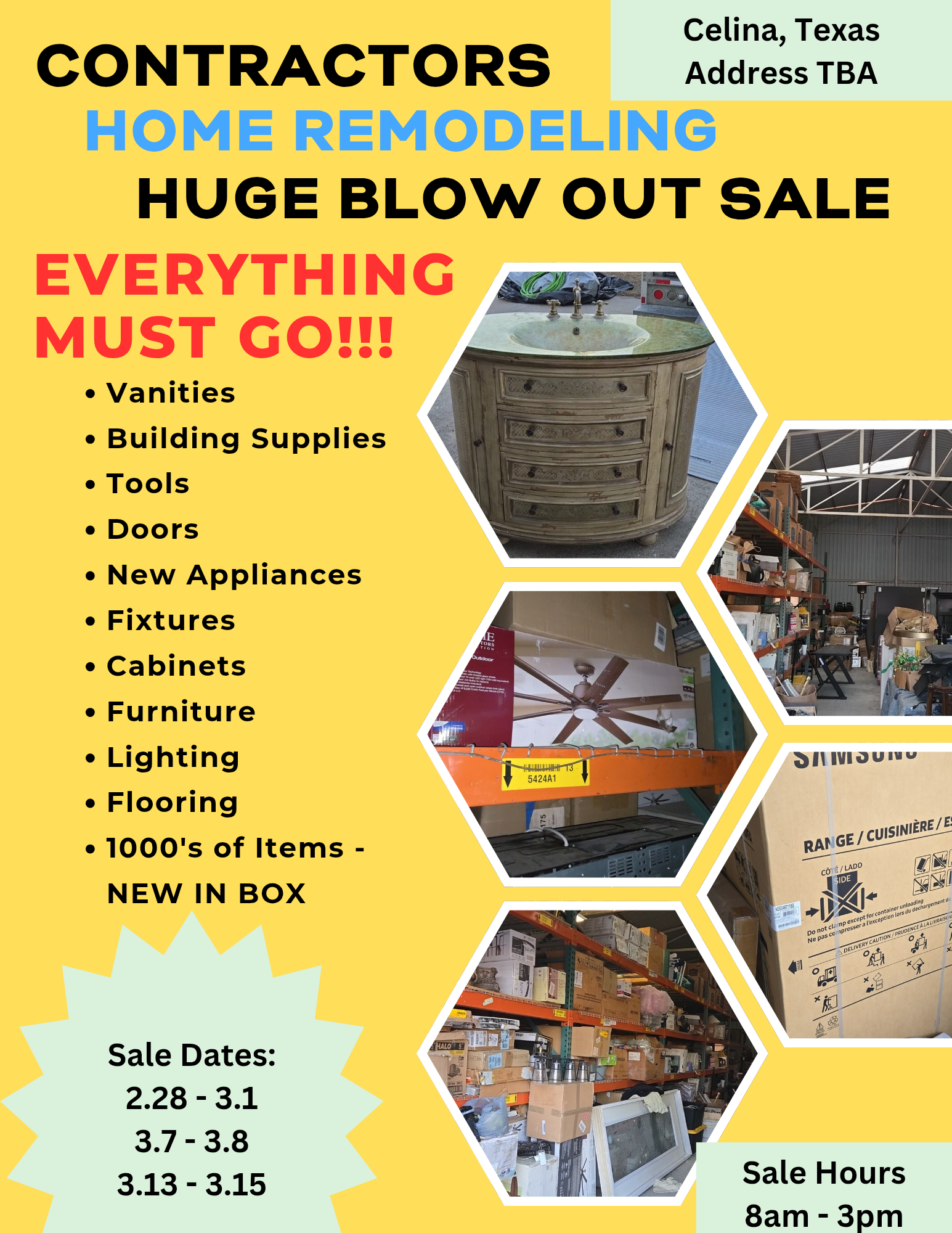Builders/Home Remodeling Supplies - Blowout Sale