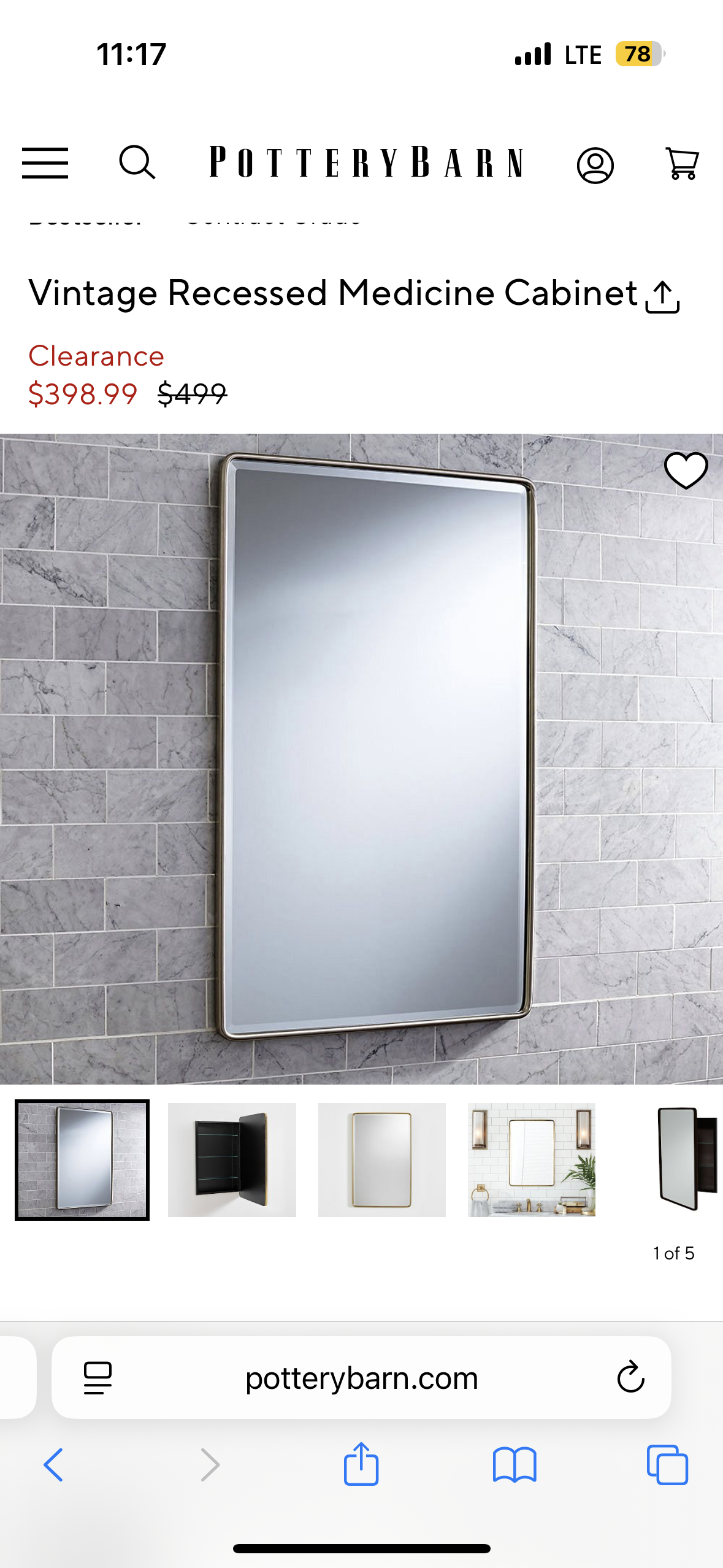 Pottery Barn Recessed Medicine Cabinet, contractor grade, 21 x 34 inches