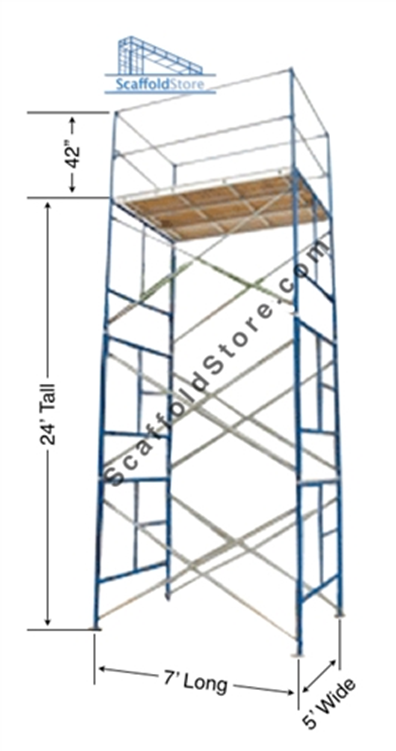 24 ft. TALL MASONERY SCAFFOLD ON WHEELS.