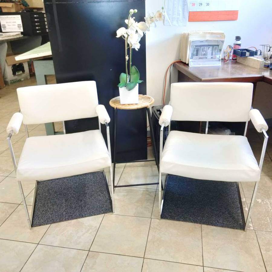 Vintage Pr c1974 Office Chairs Milo Baughman Leather & Chrome 