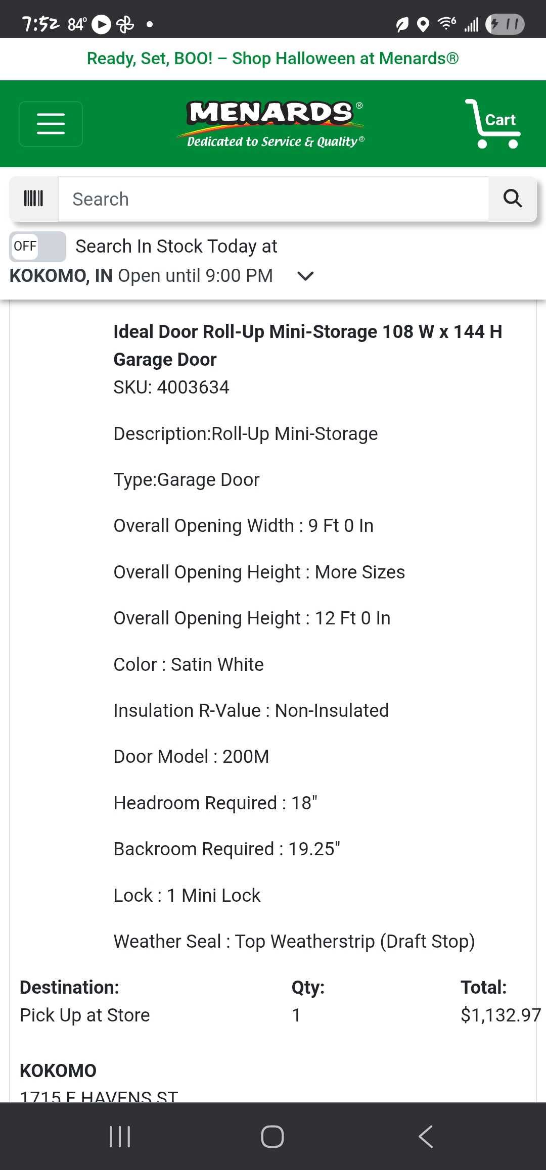 Roll- up garage door 9ft by 12ft