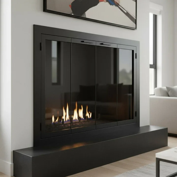 Design Specialties, Carolina - Steel Framed Glass Fireplace Bi-fold Doors