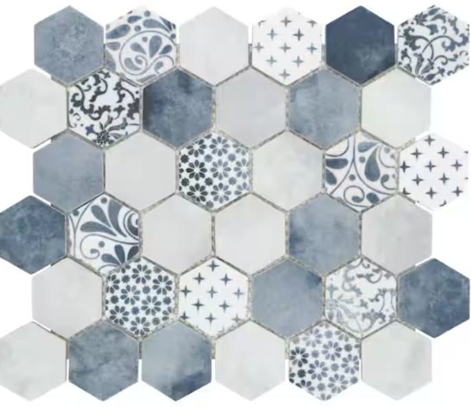Concrete Blue Hexagon 11.7x10.2in. Mosaic Backsplash
