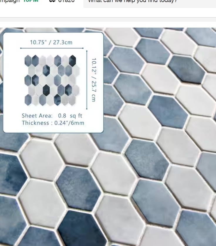 Picket Blue Mix 10.7 in. x 10.1 in. Long Hexagon Recycled Glass Cement Tile