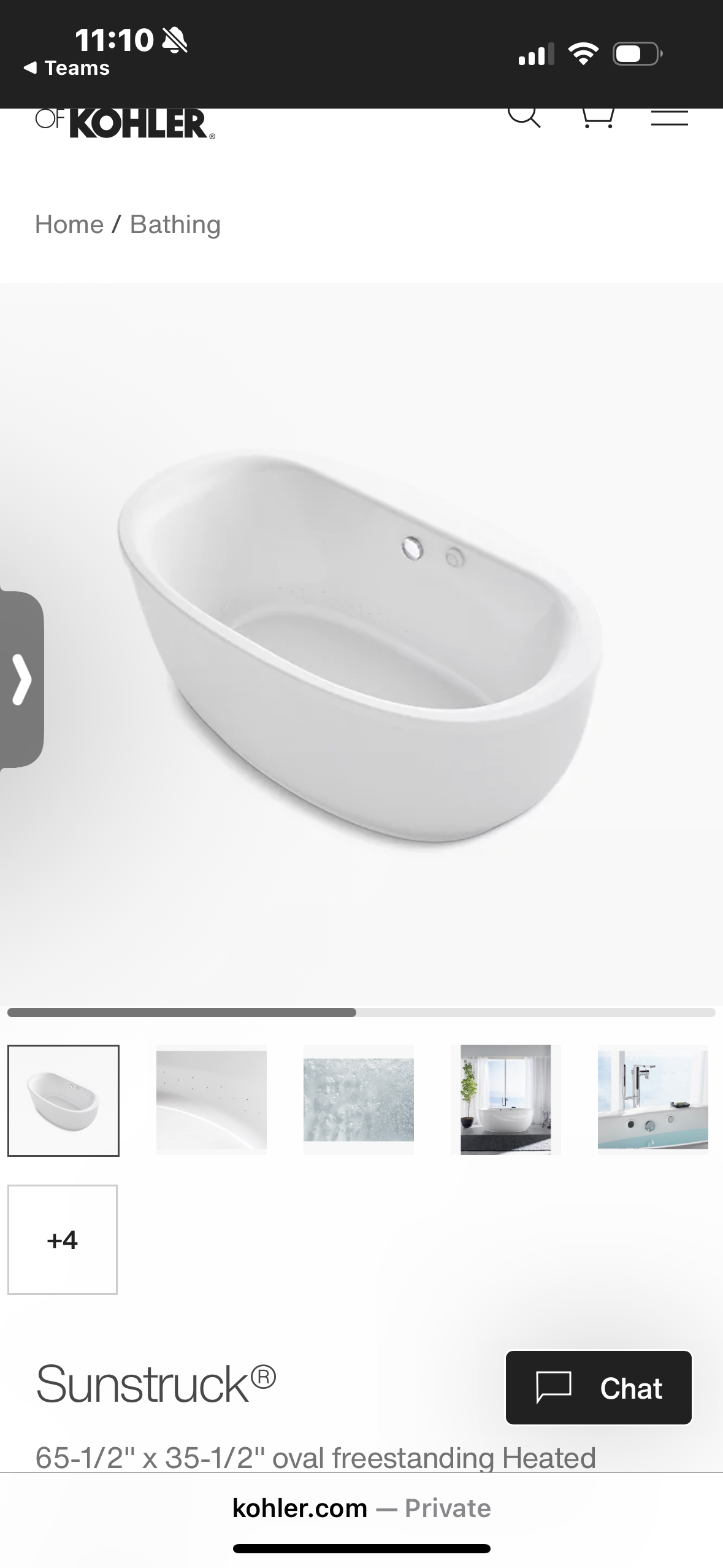 Kohler Sunstruck®
65-1/2" x 35-1/2" oval freestanding Heated BubbleMassage™ air bath with fluted shroud
