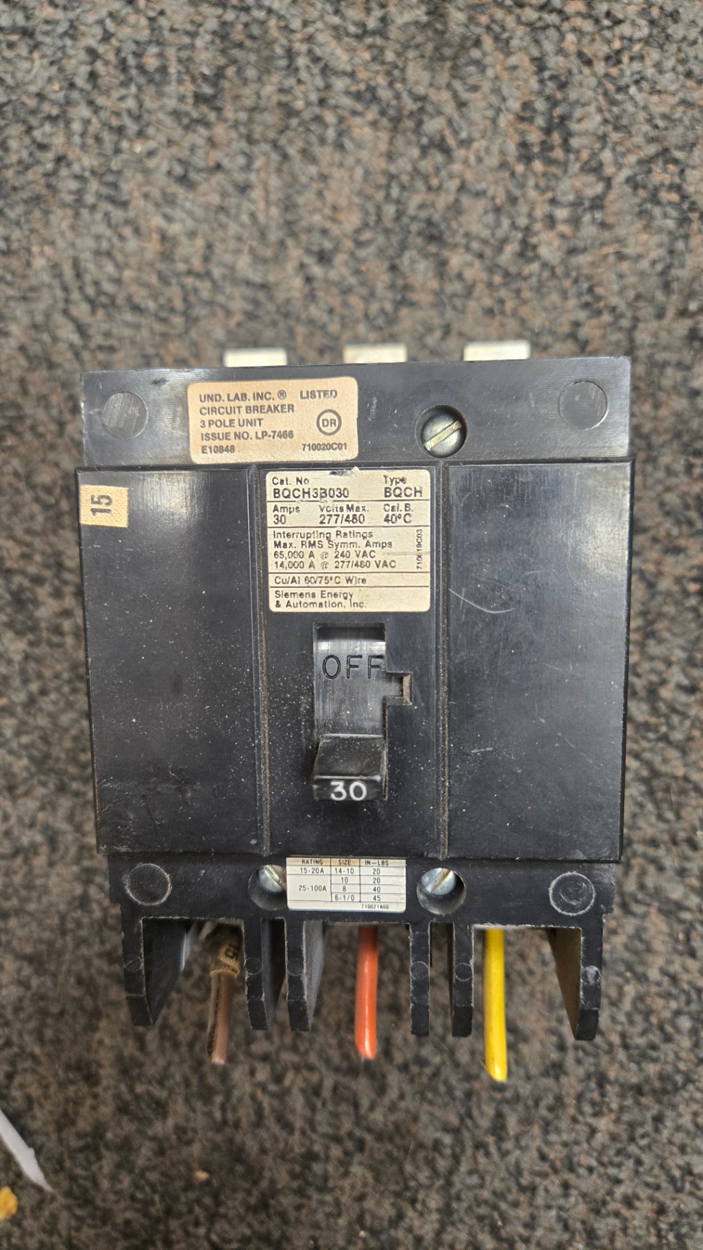 Circuit Breaker Siemens Cat No. BQCH3B030 30AMP 