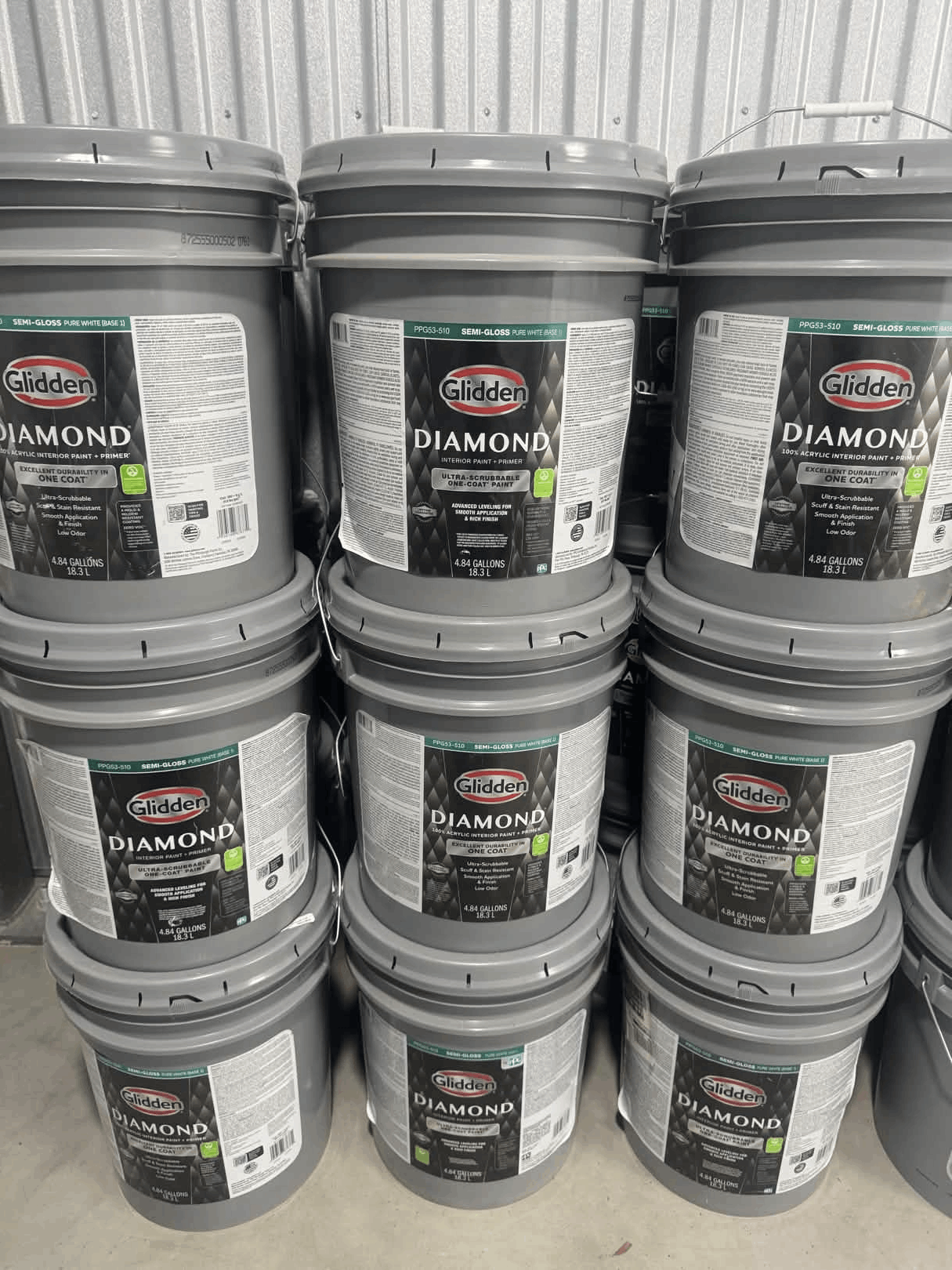 Glidden Diamond Pure White Semi Gloss Interior Paint and Primer 5 Gal. 