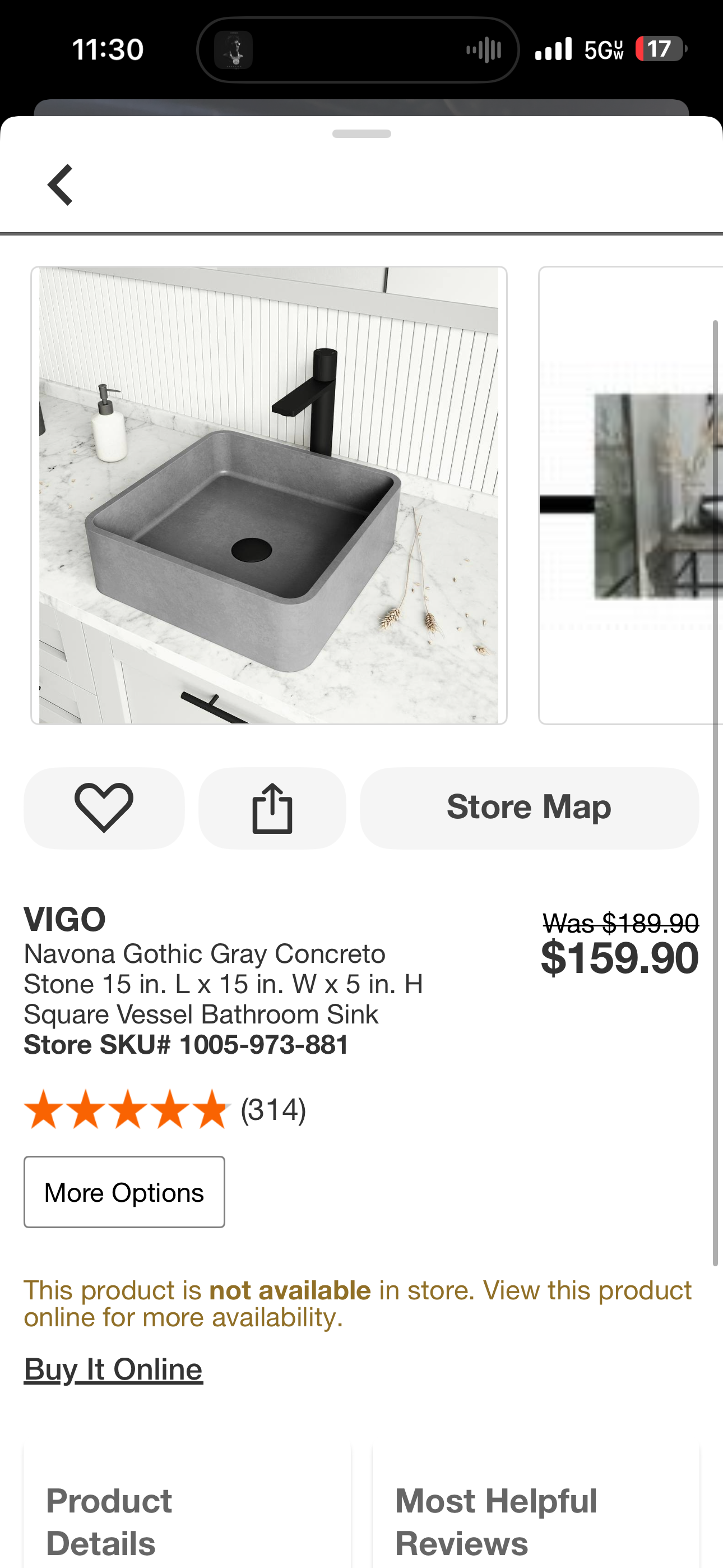 VIGO Concrete Stone Vessel Sink (15" x 15") - Modern Matte Gray