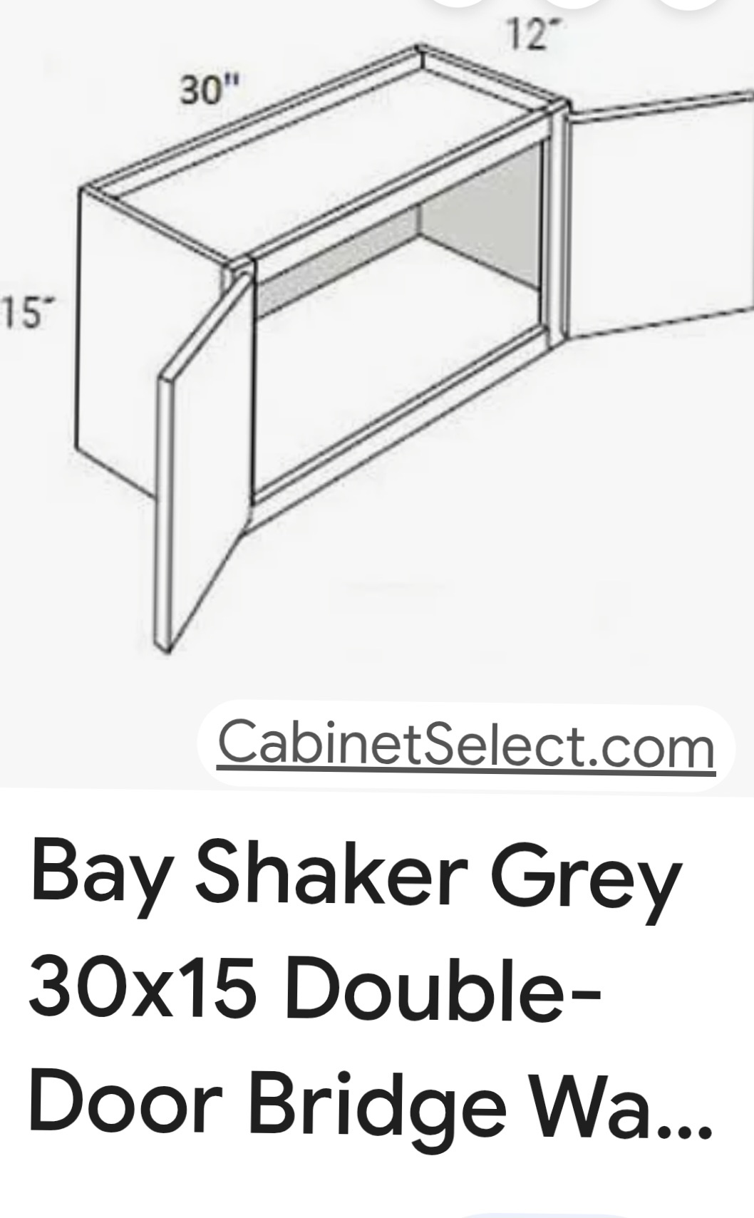 SG-W3015: Shaker Grey 30″ Bridge Cabinet 15″ High
