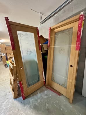 Signamark wood frame Homegrown 30x80 + 28x80 Prehung Pantry Doors Frosted Glass- LH outswing