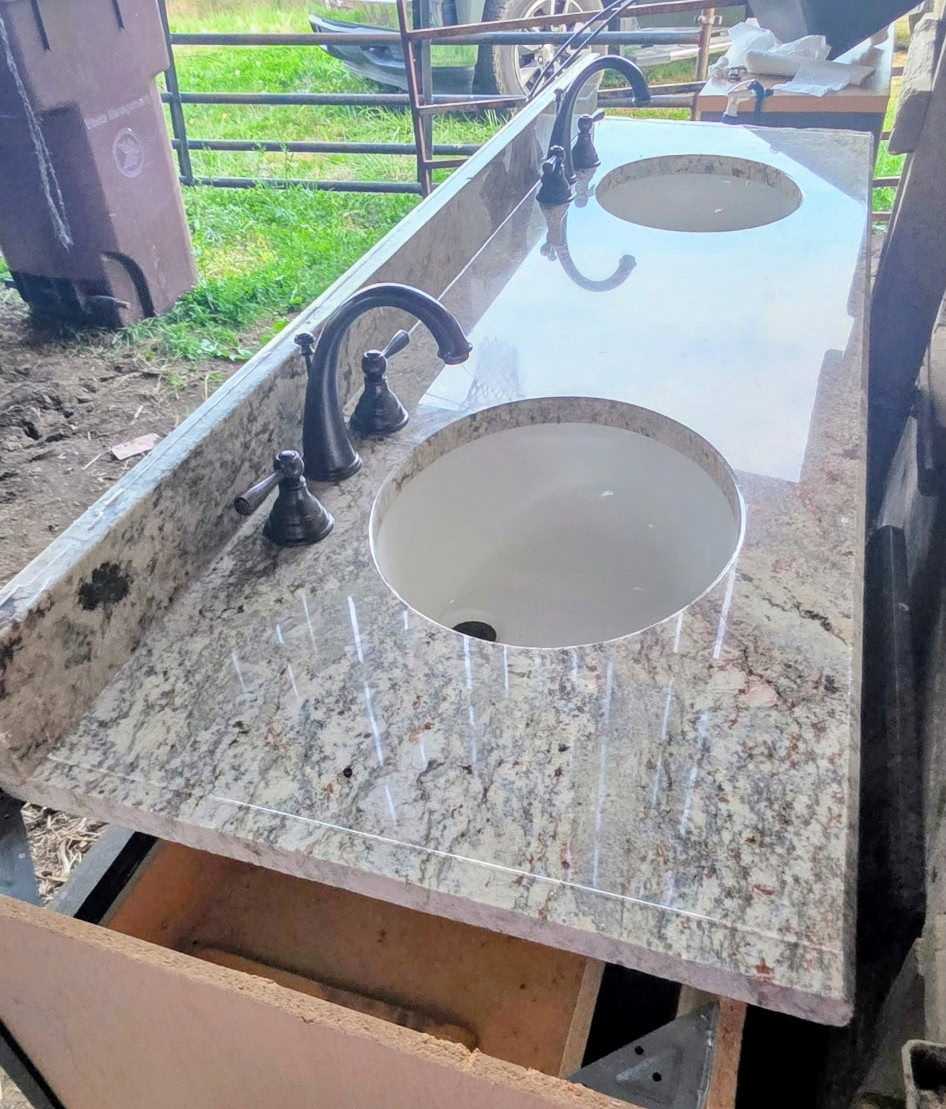 Granite Double Vanity Top 72"x22" - Includes 2 Sinks & Moen Hardware