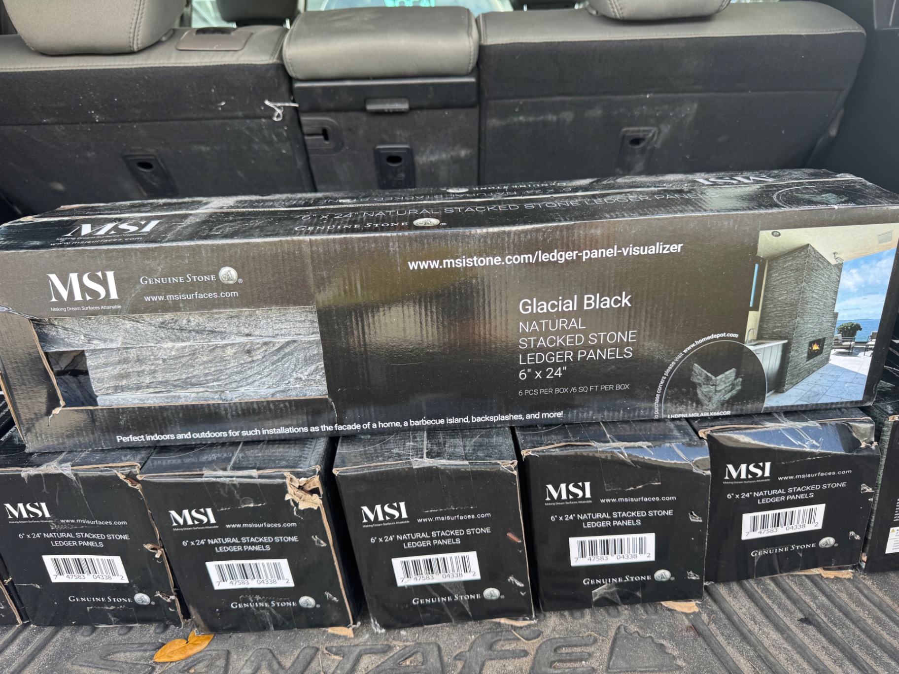 Brand New Unopened- 8 boxes- MSI stacked stone tile Glacial Black 6 sqft per box