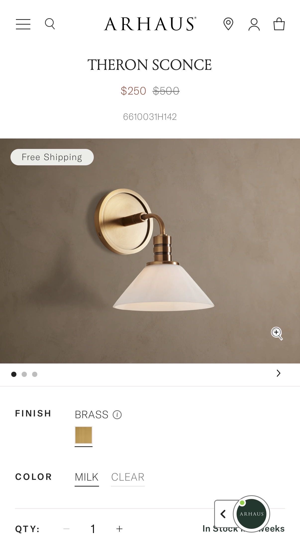 1 - Arhaus Brass Wall Sconce – NEW IN BOX