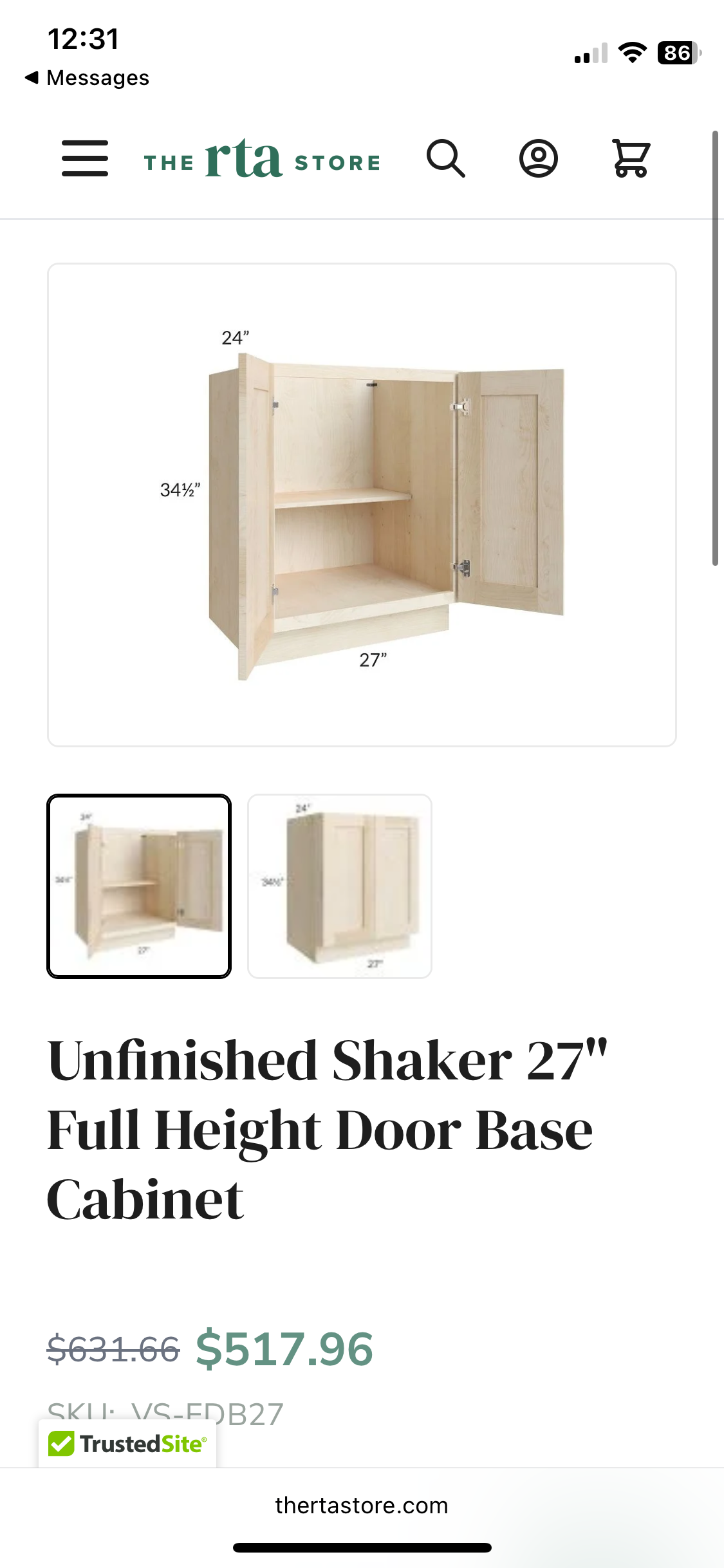 NEW Unassembled RTA Cabinet - [Unfinished Shaker 27”] - $518 Retail"
