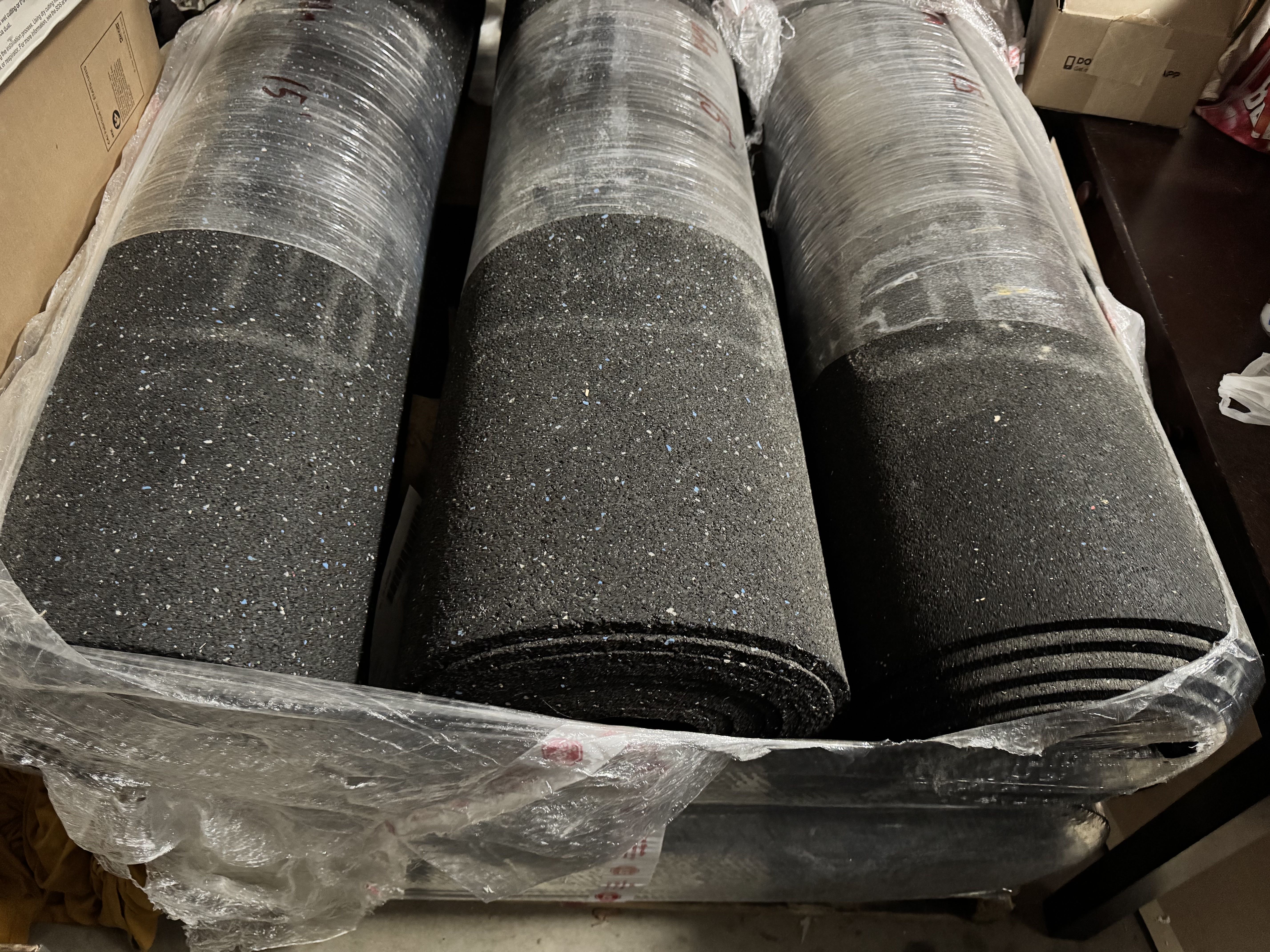 6 Brand-New Rolls of 12mm Hardwood Flooring Underlayment – On Pallet