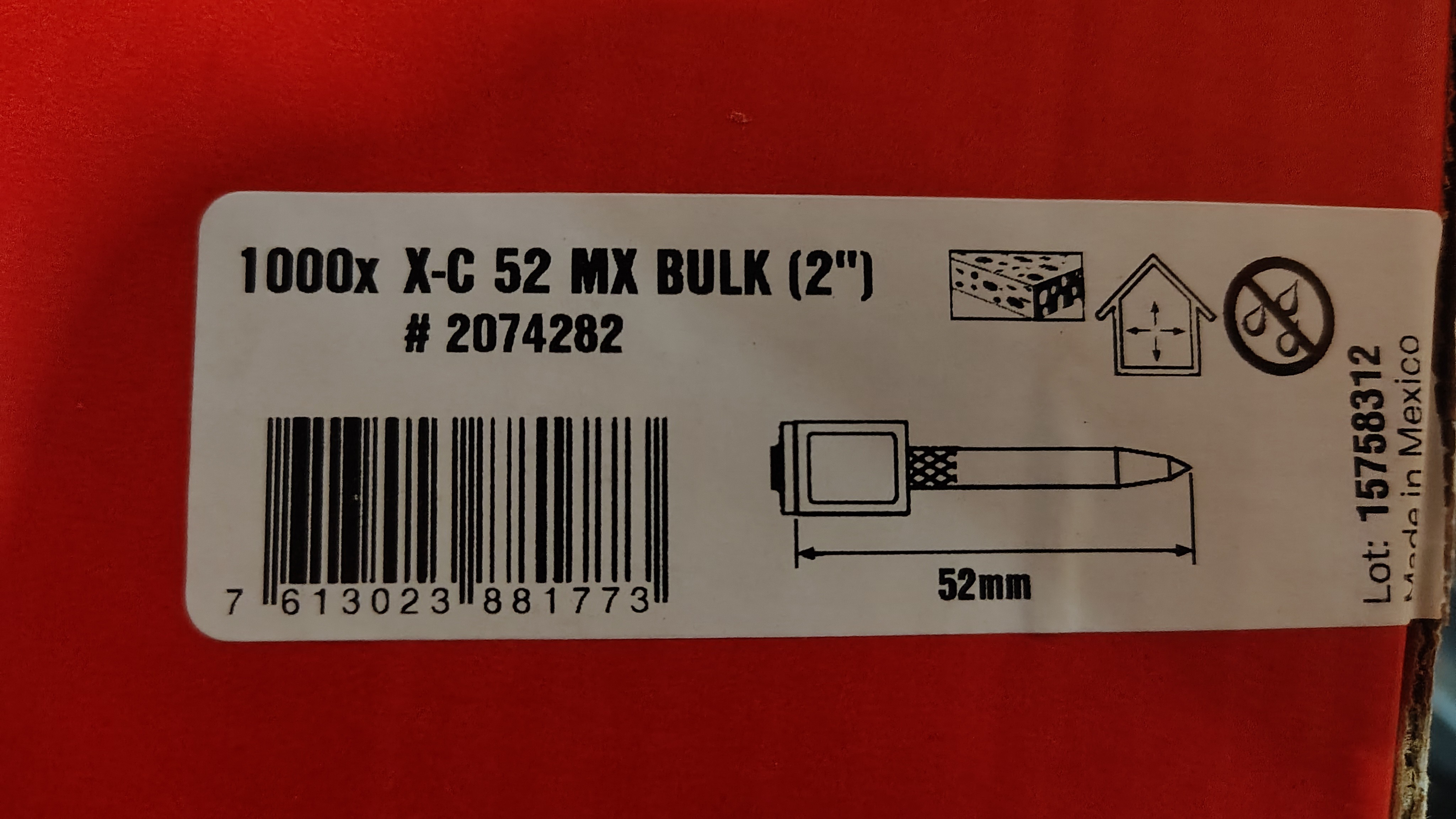 Hilti X-C 52 MX Bulk Fasteners 1000ct and DX 6 Cartridges 1000ct