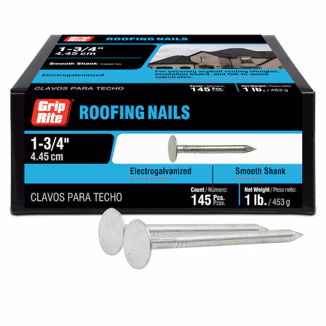 Electro Galvanized Roofing Nails, 1# boxes, 1 3/4", 1 skid available